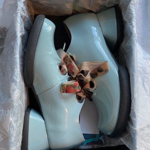 John Fluevog Paulson Light Blue Size 7 Like New Never worn Chunky Retro Boho Vog - Picture 14 of 16